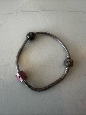 Pandora Silver Snake Chain Bracelet with Soccer Tribute Charm